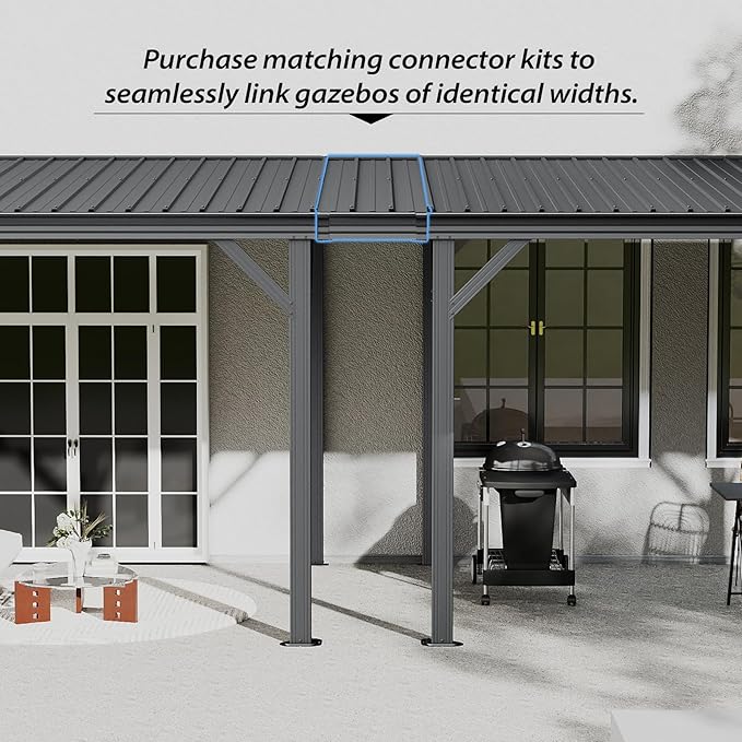 Gazebo Connector Kit - for 10ft Width Wall Mounted Gazebos, Durable Steel Expansion Linker, Rustproof & Easy Assembly for 10'x10', 10'x12' and 10'x14' Lean to Gazebos