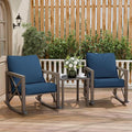 Outdoor Rocking Bistro Set, Patio Rocking Chairs Set of 2 with Coffee Table, 3 Pieces Metal Conversation Sets with 6.5" Thick Cushions for Backyard, Porch, Poolside, Oversized (Blue)