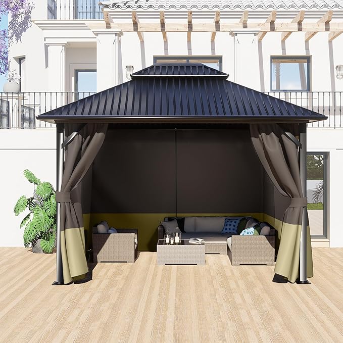 BPS 10' x 12' Gazebo Curtain Privacy 4-Panel Sidewall Outdoor Replacement Shade (Only Curtain)