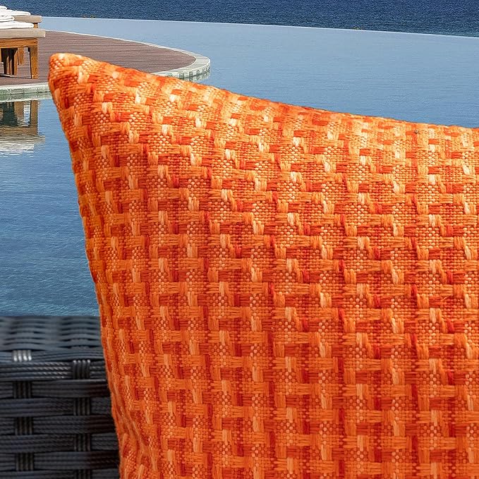 Kevin Textile Fall Outdoor Waterproof Throw Pillow Covers Pack of 2 Farmhouse Decorative Cushion Covers for Garden Patio Tent Balcony Bench Couch Sofa 22x22 Inch, Orange
