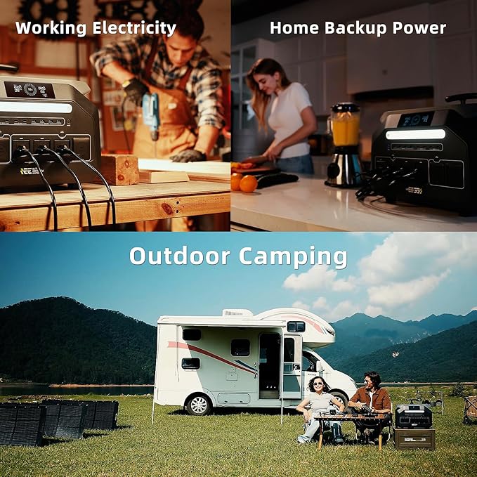IEE P2400 Portable Power Station with 1x200W Solar Panel,2400W AC Outlet(Peak 5000W),1800W 1.2H Fast Charge,2048WH Lifepo4 Battery,Below 30DB Solar,5-8MS EPS Switch,Power Generator for Home Backup,RV.