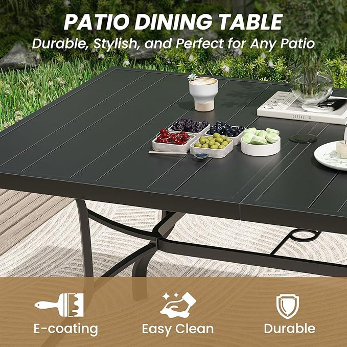 Soohow Patio Dining Table 35"x35", Square Outdoor Dining Table with 1.57" Umbrella Hole, Metal Outdoor Furniture for Patio, Graden, Backyard and Poolside, Weather-Resistant
