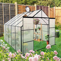 Favfurish 8X10 FT Greenhouses for Outdoors,Double Sliding Door Polycarbonate Greenhouse,Heavy Duty Walk-in Garden Plants Green House, Drainage System & Galvanized Frame for Outside Backyard, Black