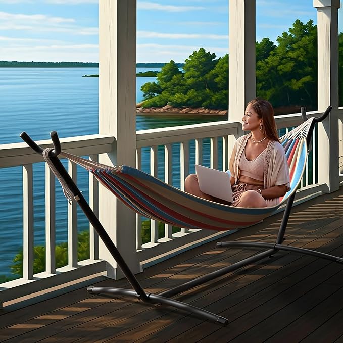 Sorbus 2-Person Luxury Hammock with Steel Stand- Premium Cotton Blend 60" Large Bed- Heavy Duty 450lbs Portable w/Carrying Case - for Garden Yard Patio Outdoor Camping Gifts- Washable