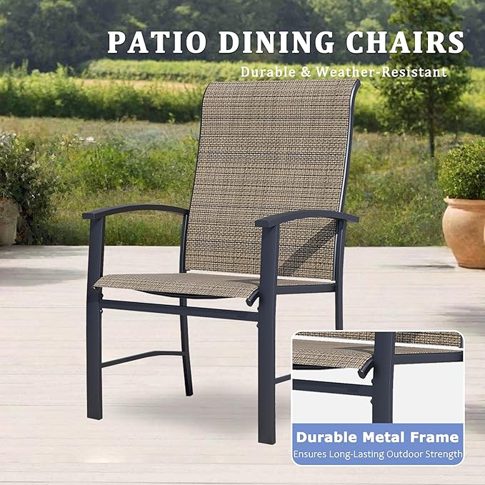Outdoor Dining Chairs Set of 6, Stackable Patio Chairs with Metal Frame & Textilene Fabric, Perfect for Patio Garden Deck, Mocha