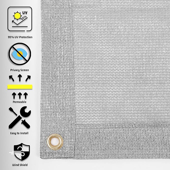 SUNNY GUARD Shade Cloth Custom Size 15x22 FT Sun Shade Screen Fabric Shade Cover Tarp with Grommets for Pergola Backyard Garden, Light Grey(We Customized)