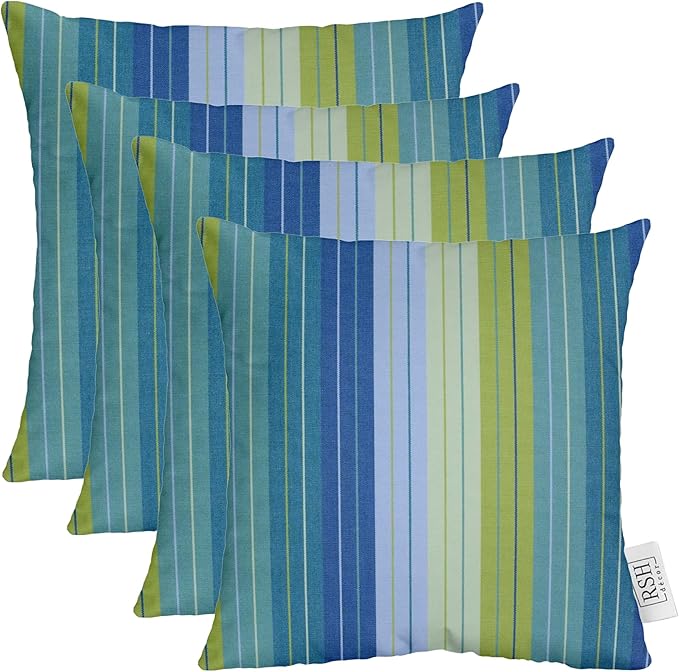 RSH DECOR: Sunbrella Square Throw Pillows Set of 4 | 24" x 24" | Water and Fade-Resistant Performance Fabric | Outdoor Pillow Covers with Down-Alternative Inserts | Seville Seaside