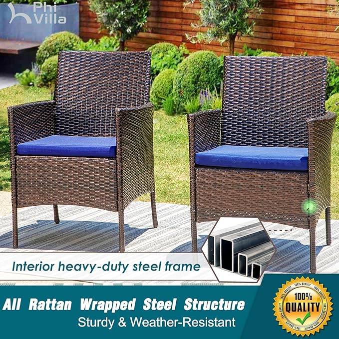 PHI VILLA 7 Pieces Outdoor Dining Set for 6, Expandable Rectangular Metal Table & Wicker Chairs with Cushions, Large Furniture Set for Patio, Deck, Yard, Porch
