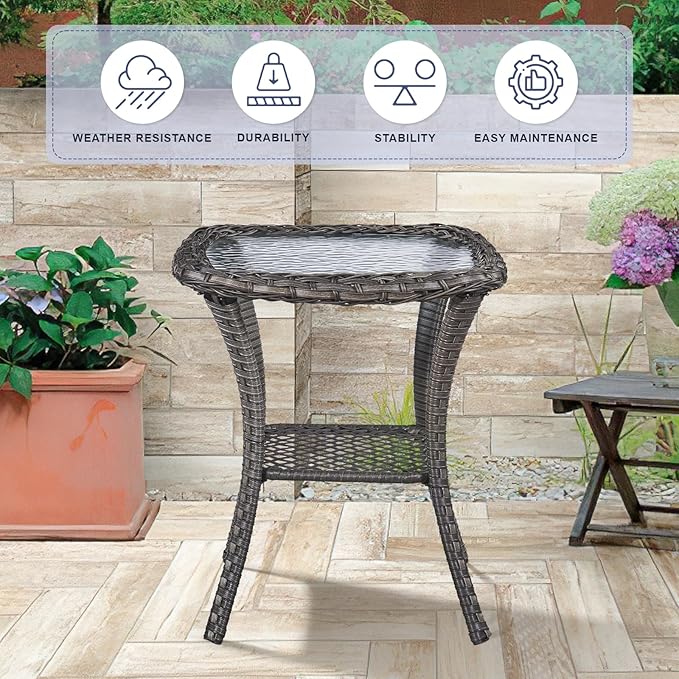 Swivel Patio Chairs sofa Set of 5 with 6" Thick Cushion - Wicker Outdoor Swivel Rocker Patio Chair ,Sofa/Glass coffee table, High Back Comfortable Outdoor Glider Chairs - Brown Wicker | Blue Cushions