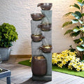 53.5” Tall 6-Tier Outdoor Water Fountain with LED Lights – Relaxing Cascading Resin Jar Waterfall for Garden, Patio, Backyard & Indoor Home Décor
