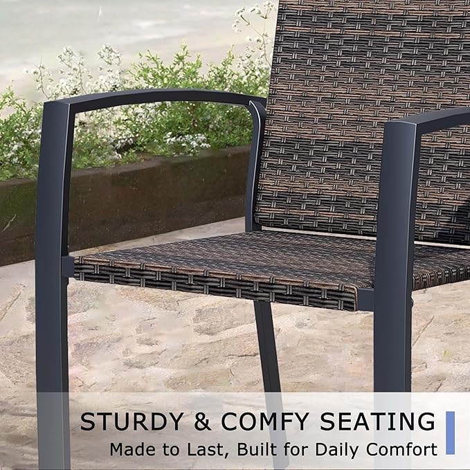 Outdoor Dining Chairs Set of 6, Stackable Patio Chairs with Woven Rattan Back & Seat, Perfect for Patio, Garden, or Deck, Rattan Gray Brown