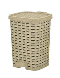 Small Outdoor Trash Can with Lid for Dog-Poop 1.5 Gallon/6 L Mini Plastic Garbage Can with Foot Pedal for Bathroom, Bedroom, Office, Patio, Wicker Beige