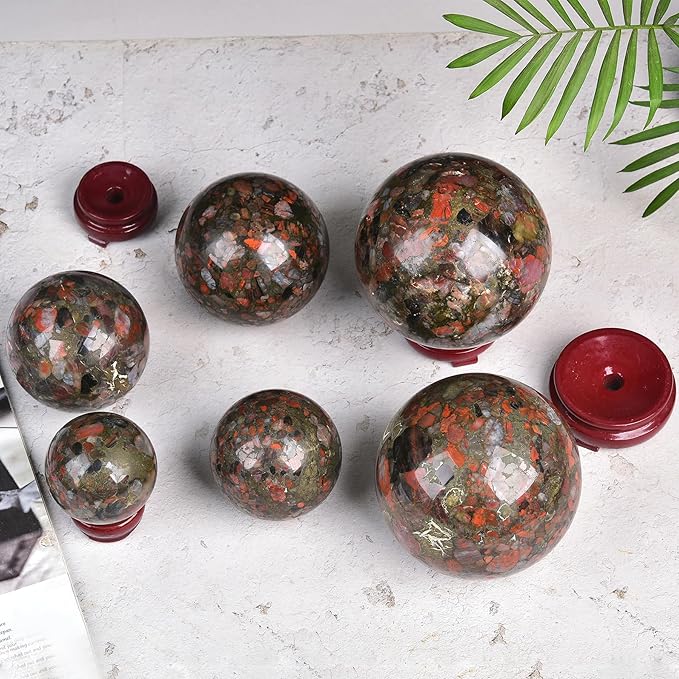 JIC Gem Brazilian Red Agate Crystal Sphere Large Gemstone Sphere Red Healing Crystal Ball with Display Stand Home Decor Meditation Grid Energy Balance (90-100mm)