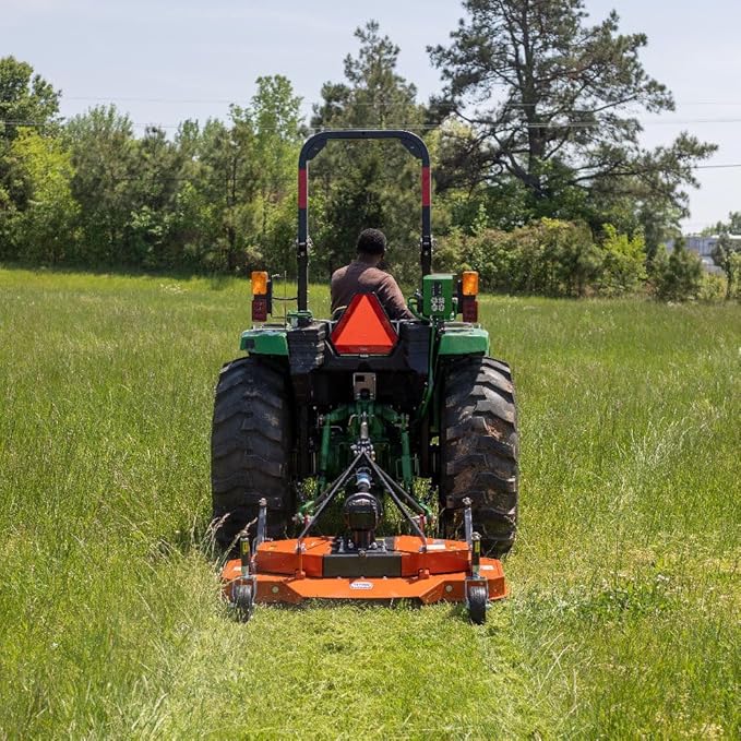 Titan Attachments 3 Point PTO Finish Mower, 72" Cutting Width, Cat 1 Hookup, Orange Finish, Rear Discharge, Pull Behind Mower for 30-50 HP Tractors, Low-Noise Cast Iron Gearbox