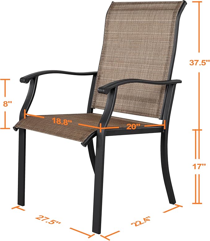 UU Garden Patio Dining Chairs Set of 2, Outdoor Chairs with Armrest, Indoor/Outdoor Chairs Backyard Deck Garden Chair, Restaurant Kitchen Dining Textilene Chair,Brown
