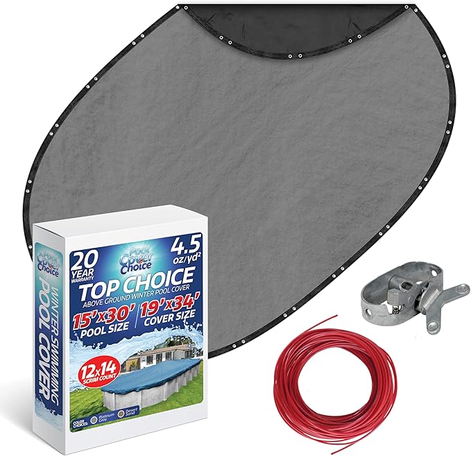 Winter Swimming Pool Cover for 15 ft x 30 ft Aboveground Oval Pool Size, Top Choice Series, Solid Material, Color - Platinum Gray, Pool Cover Choice 301530-4CHOICE