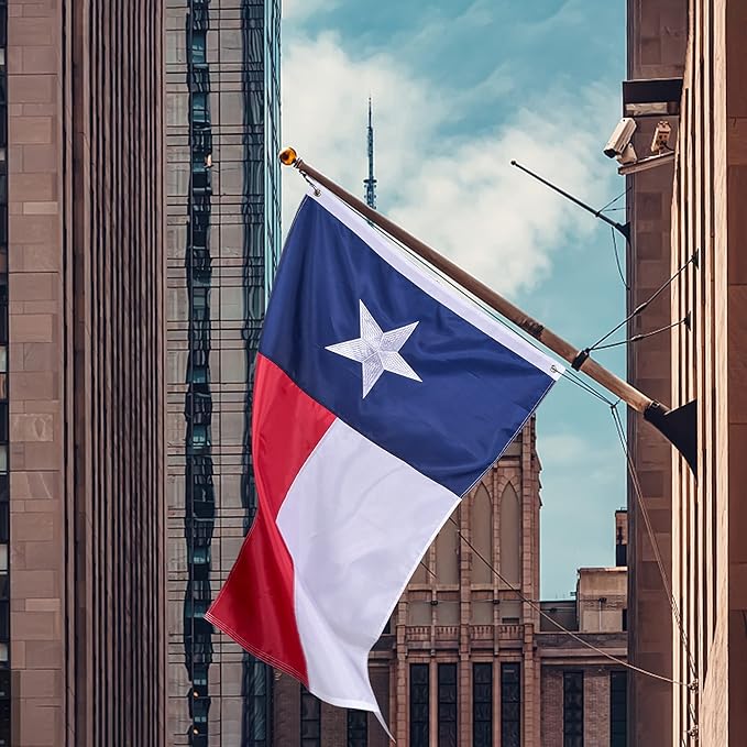 Texas State Flag 4x6 Ft, Deluxe Embroidered Heavy Duty Polyester Durable TX Flag with Sewn Stripes and Brass Grommets for Indoor/Outdoor Use