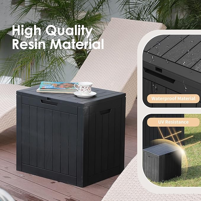 DRATO Deck Boxes, 31 Gallon Outdoor Storage Box for Patio Cushion, Garden Tools, Waterproof and UV Resistant, Lockable (Black)