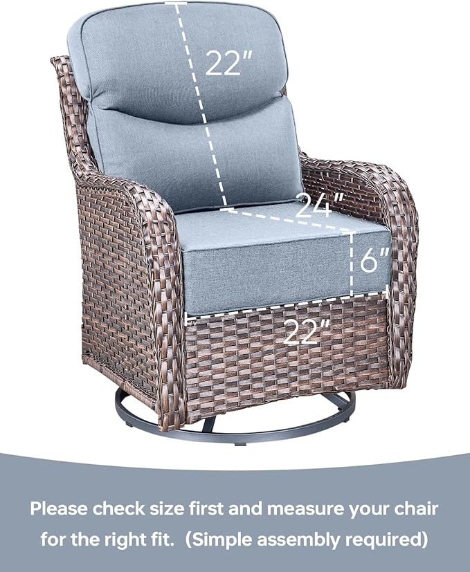 Luxury 22x24/22x25 6-Inch Smile Outdoor Sofa Cushions Set of 3 - Memory Foam Deep Seat Patio Furniture Cushions for Wicker Dining Chair Loveseat 3-Seater L-Shape Sectional Sofa - Baby Blue