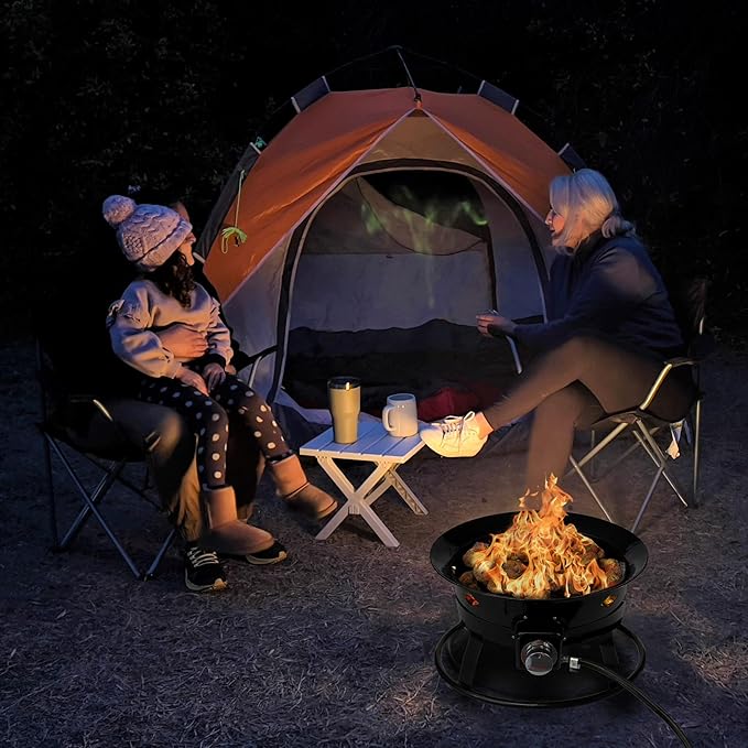 Flame King Smokeless Propane Fire Pit, 19-inch Portable Firebowl, 58K BTU with Self Igniter, Cover, & Carry Straps for RV, Camping, & Outdoor Living
