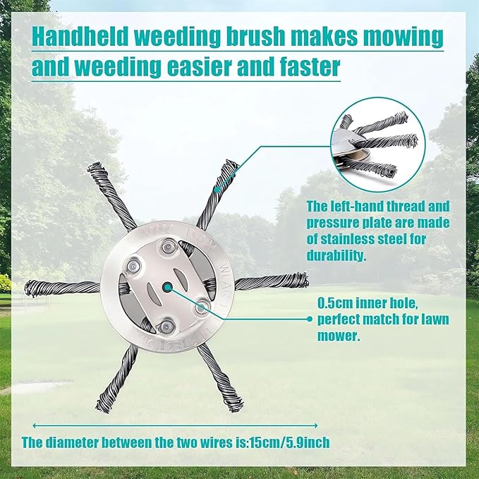 6 Inch Steel Wire Rotary Heavy Duty Weed Brush Cutter Wheel Grass String Trimmer Blades Head Universal Metal Wire Weed Eater Trimming Head Replacement Weed Wacker Weedeater Attachments (3 heads - 8in)