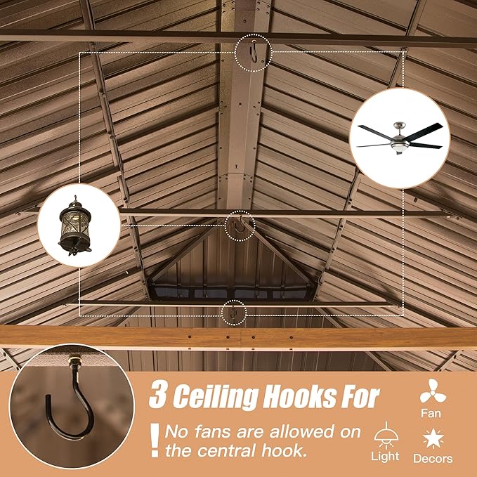 Domi 14' X 22' Hardtop Gazebo Outdoor Metal Gazebo Canopy with Galvanized Steel Double Roof, Aluminum Frame, Curtains and Netting for Patio, Deck, Garden, Brown