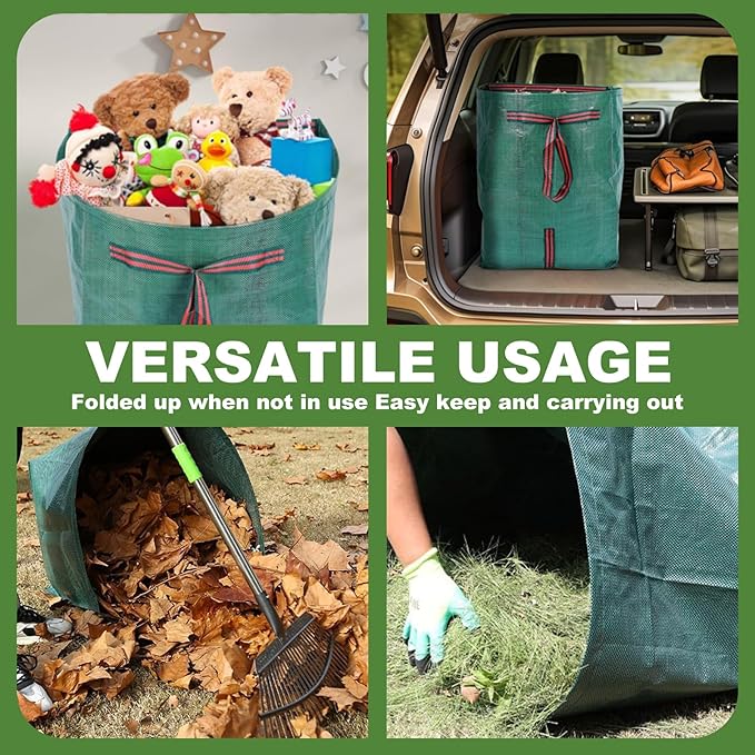 4Pack 40 Gallon Dustpan Type Lawn Bags Reusable Collapsible Heavy Duty Leaf Bags Yard Waste bags Collecting Leaves Lawn Grass Branches
