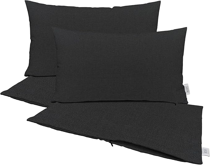 RSH DECOR: Sunbrella Pillow Covers Set of 4 | Covers Only - 20" x 12" | Outdoor Lumbar Pillow Covers Crafted with Sunbrella Performance Fabric | Canvas Black