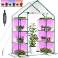 Indoor Greenhouse with Grow Light, 4-Tier Mini Greenhouse 56.3"x28.7"x76.8" Small Greenhouse with Zippered PVC Cover for Seed Starting Trays, Dimmable Plant Light for Indoor Plants with Timer