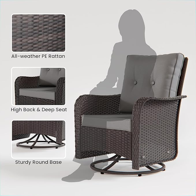 12 Pcs Outdoor Patio Furniture Set Outdoor Furniture All Weather Patio Sectional Sofa PE Wicker Modular Conversation Sets with Coffee Table, Swivel Rocking Chair (Grey)
