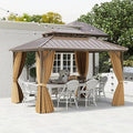 Tangkula 10x12 FT Hardtop Gazebo, Permanent Pavilion Shelter with Netting & Curtain, Heavy-Duty Double Galvanized Metal Roof, Aluminum Frame, Outdoor Gazebo for Patio Garden Deck Lawn Backyard