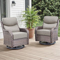 Rilyson Outdoor Patio Swivel Rocker Chairs Set of 2, Waterproof Wicker, High Back, Deep Seating, Wide Armrest, Upgraded 6 inch Thick Cushions, Ideal for Deck Porch Backyard, Brown/Beige