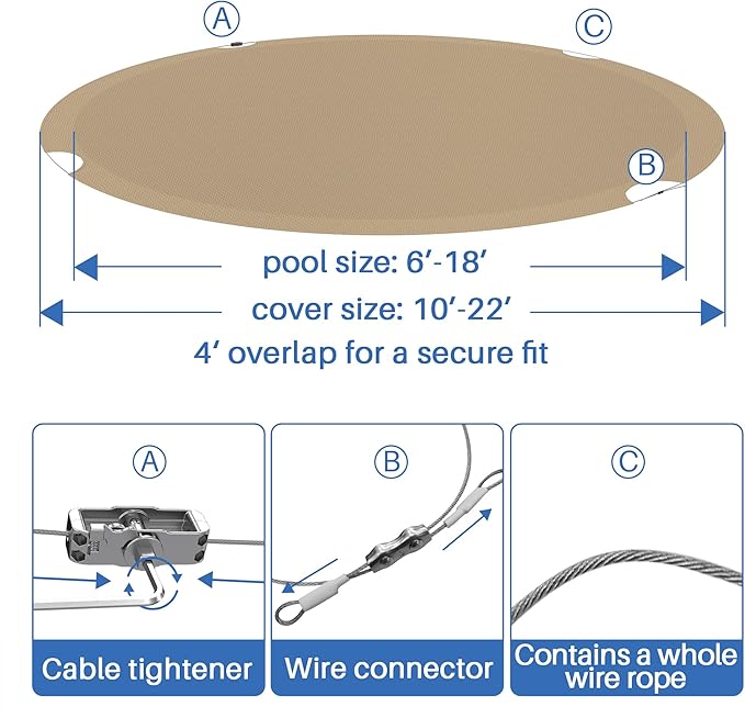 ECOOPTS 12 ft Round Pool Cover for Above Ground Pools, Swimming Pool Cover Protector Winter Safety Cover (Sand)