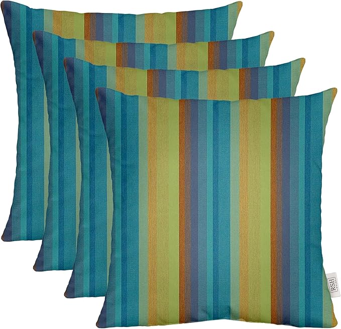 RSH DECOR: Sunbrella Square Throw Pillows Set of 4 | 17" x 17" | Water and Fade-Resistant Performance Fabric | Outdoor Pillow Covers with Down-Alternative Inserts | Astoria Lagoon