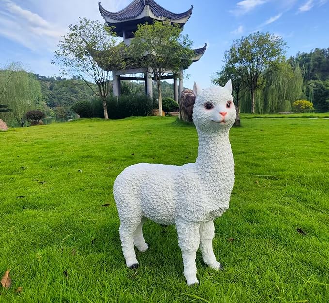 Outdoor Alpaca Statues, Courtyard Garden Decoration, Modern Minimalist Style Animal Ornaments, Sun Resistant and Waterproof Balcony Lawn Decoration, Creative Gifts (White)