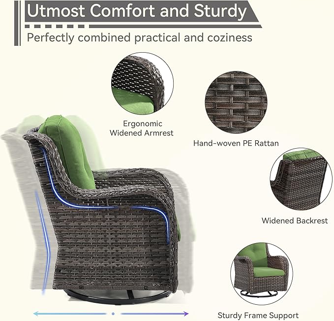 Outdoor Swivel Rocker Patio Chairs Set of 2 - Outdoor Wicker Patio Conversation Sets 2 Pieces with Olefin Fabric Cushions Suitable for Backyard Deck and Porch, Green