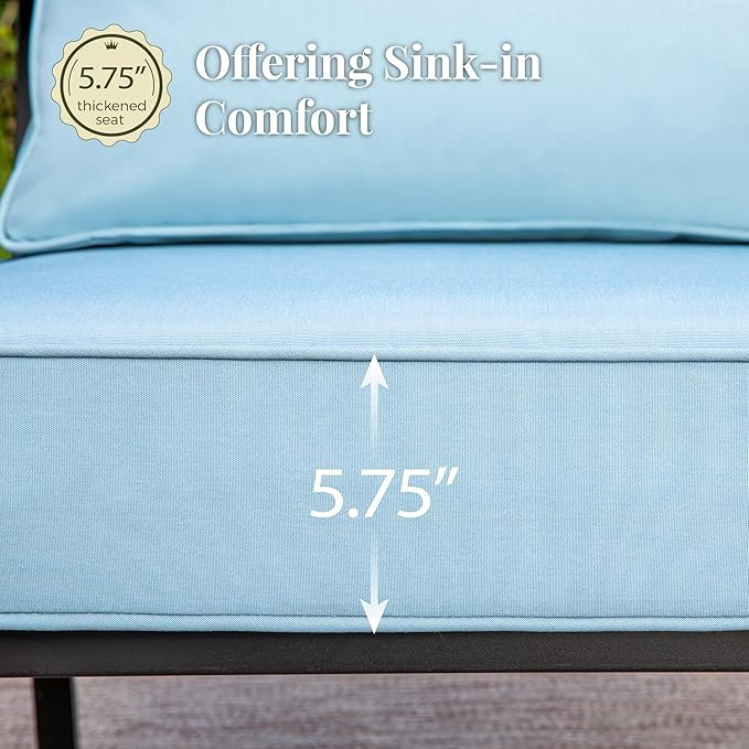 Patio Furniture Set 5 pcs, Outdoor Patio Furniture, 3-Seat Sofa, 2 Rocking Chairs, 2 Ottomans and 5.75" Extra Thick Cushion, Patio Conversation Set for Garden Backyard Deck,Blue