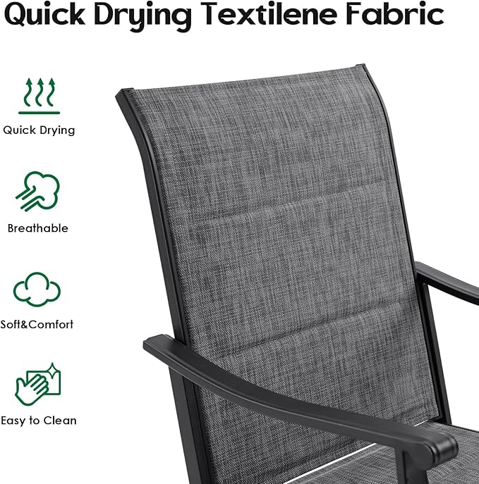 Swivel Patio Chairs Set of 4, Outdoor Patio Dining Chairs with Padded Textilene, Swivel & Rocker Metal Outdoor Dining Chairs All-Weather for Backyard, Gray Fabric with Black Frame