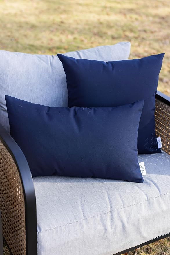 RSH DECOR: Sunbrella Lumbar Throw Pillows Set of 4 | 20" x 12" | Water and Fade-Resistant Performance Fabric | Outdoor Pillow Covers with Down-Alternative Inserts | Canvas Navy Blue