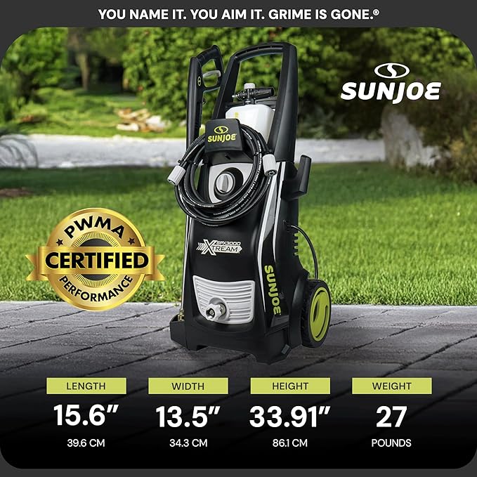 Sun Joe Electric Pressure Power Washer w/ 4 Nozzles & Foam Cannon, 2200 PSI (PWMA Certified), 1.1 GPM, 14.9-Amp Motor - Heavy-Duty Cleaning Machine for Patios, Decks, & Sidewalks, SPX3000-XT1 XTREAM