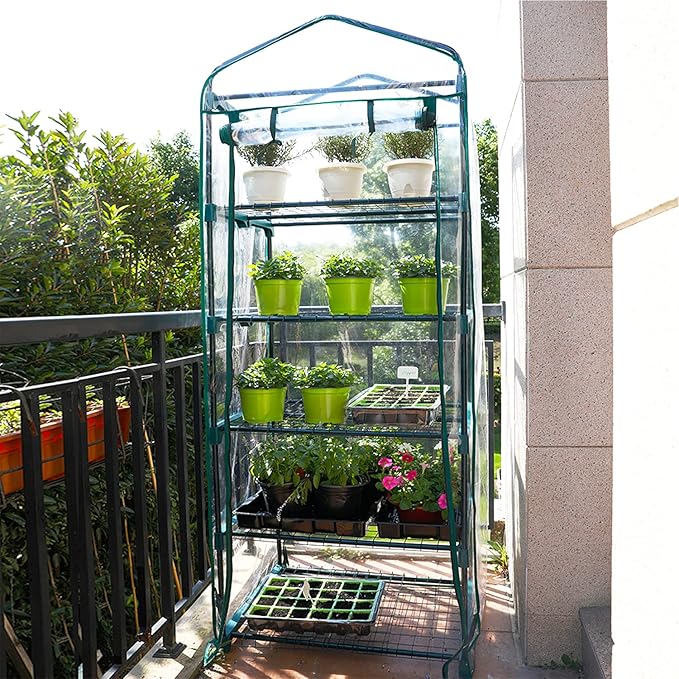 Worth Garden 5 Tier Mini Greenhouse - 75'' H x 27'' L x 19'' W - Sturdy Portable Gardening Shelves with PVC Cover - Small Porch Green House for Growing Plants Flowers Indoor & Outdoor