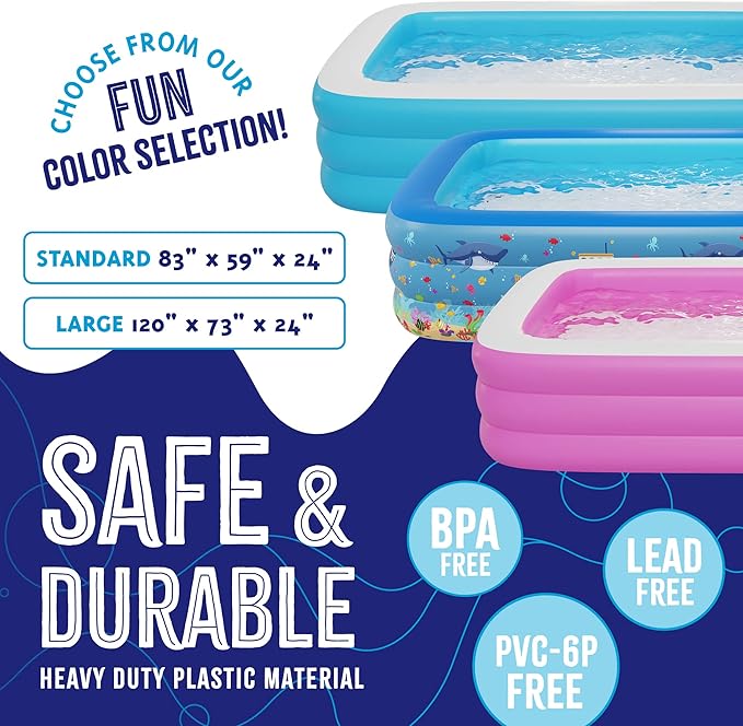 Inflatable Pool with Built in Air Pump (Pink - Large - 120" x 72.8" x 23.6") - Inflatable Swimming Pool for Kids & Adults - Self Inflating Blow Up Pool - Family & Kiddie Pool - Summer Water Party