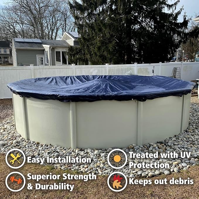 27’ ft. Round Pool Winter Cover for Above Ground Pools – 8-Year Warranty, Cold and UV Resistant, Weatherproof and Durable, Winch & Cable Included