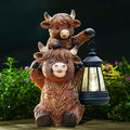 Goodeco 9.5 Inch Highland Cattle with Solar Lantern – Resin Garden Decor, Outdoor Statue & Unique Highland Cow Gifts (Brown)
