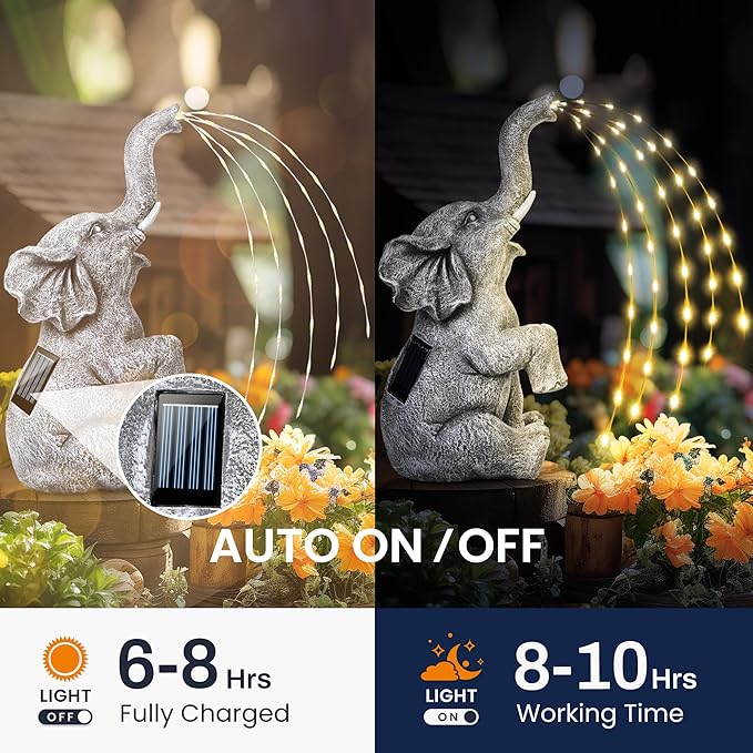 GIGALUMI Solar Garden Decor Upgraded Elephant Statues Outdoor, Birthday Gifts for Women Mom Grandma Senior Elder, Elephant Ornament for Balcony, Garden, Patio, Yard, Lawn (Twinkling Lights Only)