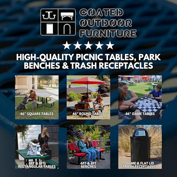 COATEDOUTDOORFURNITURE Heavy-Duty Portable Outdoor Kids Table with Umbrella Hole, Punched Steel Kids Picnic Table, Commercial-Grade, Made in America (46 in, Square, Childrens, Black)