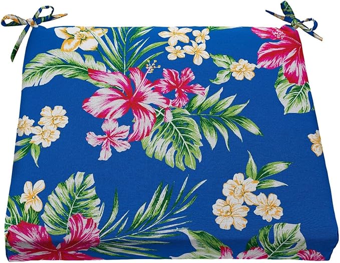 BrylaneHome Chair Cushion with Ties - 18.75" L x 18" W - Patio & Outdoor - Water, Stain & Fade Resistant - Cobalt Tropicana