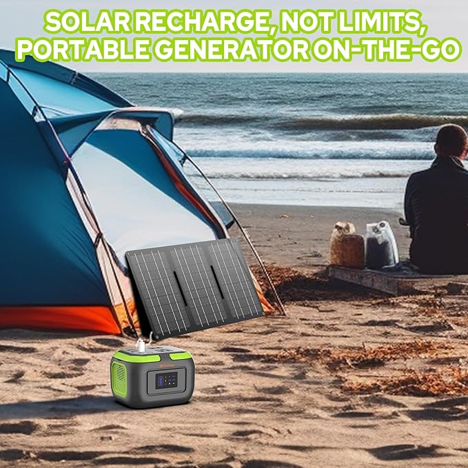 Portable Power Station with Foldable Solar Panel, 120W 110V USB-C Solar Power Bank Battery Generator with Panel, Portable Power Bank with AC Outlet for Laptop Smart Device Home RV Outdoor Camping