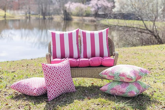 RSH DECOR: Square Throw Pillows Set of 2 | 17” x 17” | All-Weather Spun Fabric | Water and Fade-Resistant | Outdoor Accent Pillows for Patio Furniture | Midnight Melody Pink