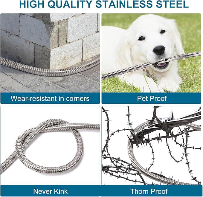 Metal Garden Hose 100 FT, Stainless Steel Hose, Water Hose with 10 Function Nozzle, No Kink & Tangle, Easy to Use & Store, Heavy Duty Lightweight Outdoor Hose